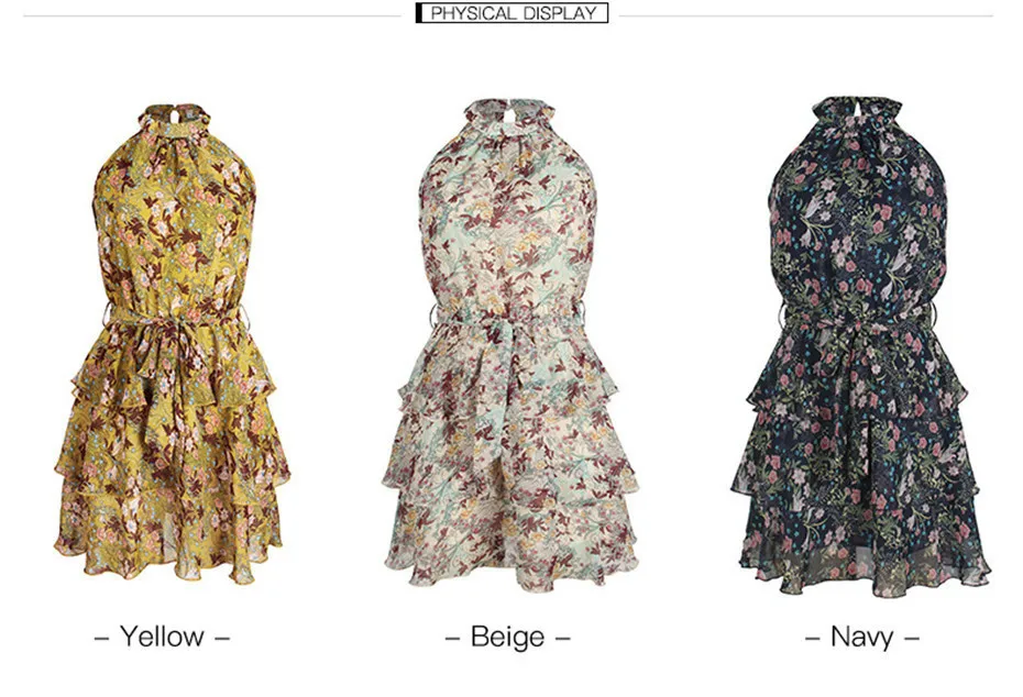Dropship Summer Dress For Women Chiffon Sexy Mini Dress Print Ruffle Dresses Floral Party Sleeveless Casual Dresses Women Summer