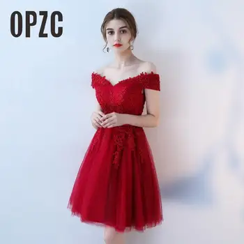 

Black RED Elegant Pearl Pink Prom Dress 2020 Sexy Short V Neck off Shoulder Appliques Beading Knee-Length Graduation Party Gowns