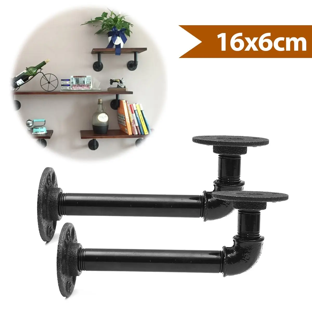 

2Pcs Retro Black Iron Industrial Pipe Shelf Bracket Mounting Storage Bracket Holders Racks Home Decor Partition Support Fram