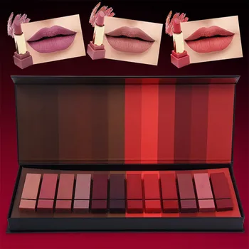 

100% new Lipstick 12pcs/lot lip kit matte Waterproof Nutritious Velvet lipstick Red Tint Nude batom makeup set gift