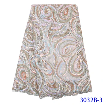 

African Soft Lace Fabric With Sequins For Party Dress Free Shipping (5yards/Pc) Teal Green Sequins Tassels Lace Fabric QF3032B-3