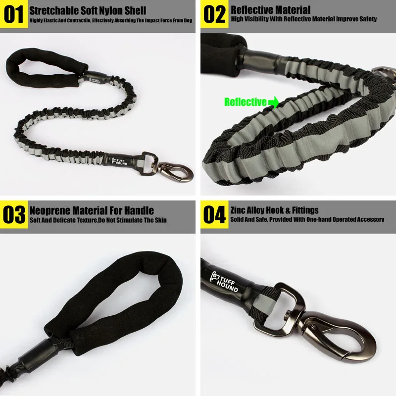 TUFF HOUND Светоотражающий Поводок для собак нейлон не Тянет Поводок для собак БЫСТРОРАЗЪЕМНАЯ эластичная веревка для поводка с ручкой управления для ходьбы