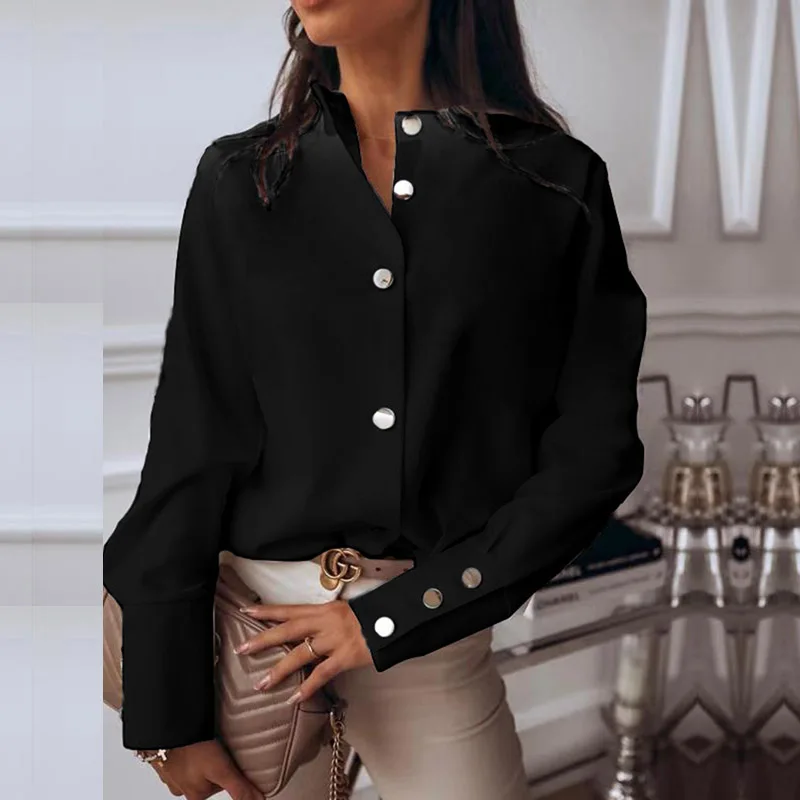 

Elegant Blouse Shirt Women Long Sleeve Buttton up Womens Tops and Blouses Feminine Fashion Woman Blouses 2020 Solid Spring Tops