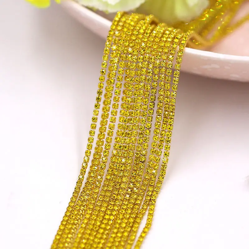 Crystal glass Rhinestone Chain with Colorful bottom sew on stone Cup Chain Gule on Rhinestone Trim DIY  Accessories 