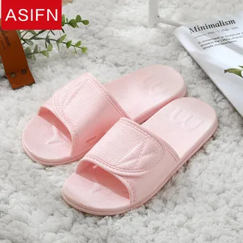 

ASIFN Women Summer Home Slippers Solid Color Simple Soft Bottom Non-slip Indoor Bathroom Men's Slides Chaussures Femme