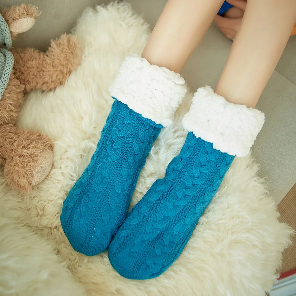 Новые Женские Удобные однотонные носки зимние теплые носки для сна домашние Пушистые Носки-тапочки пушистые теплые носки с флисовой подкладкой Рождественский подарок# T