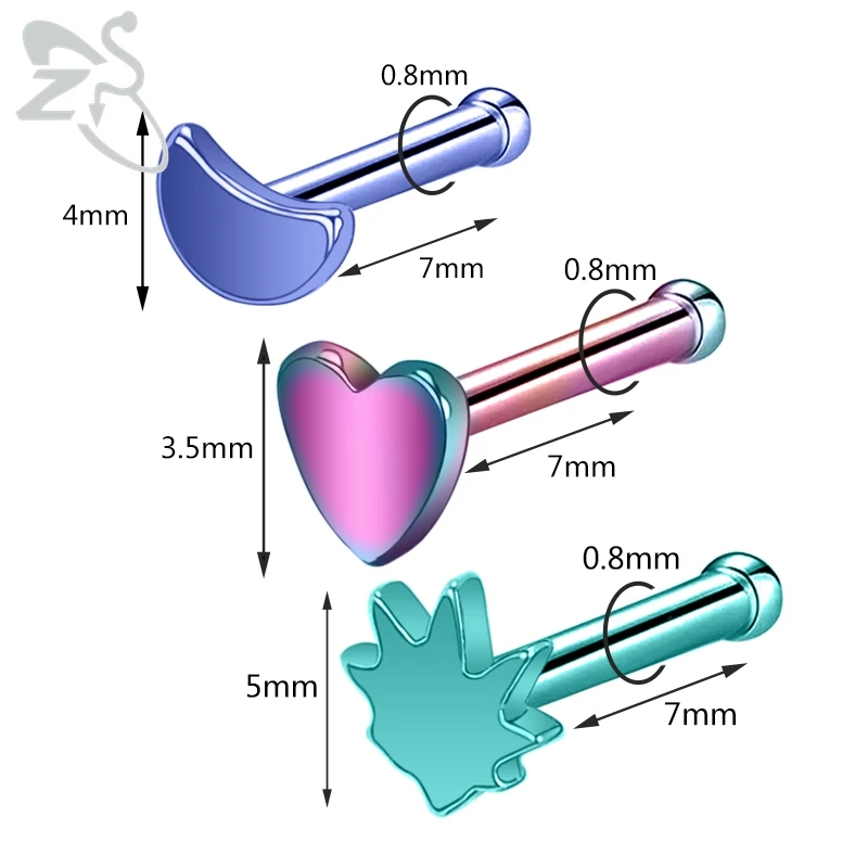 Piercing Jewelry Nose Studs Body Piercing Jewelry Body Jewelry ZS 3-9pcs/lot Stainless Steel Nose Stud Set for Women Moon Heart Star Nose Piercings Black Color L Shape Nostril Piercing Jewely