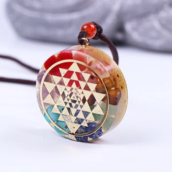 

Chakra Orgonite Energy Pendant Healing Necklace With Sri Yantra Symbol Sacred Geometry Yoga Jewelry