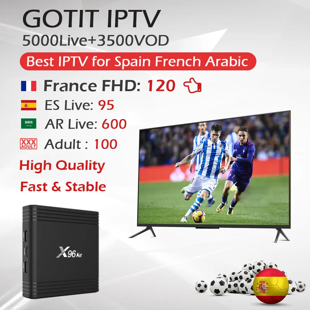 X96 AIR Android 9,0 ТВ приставка Gotit KING IPTV, Amlogic S905X3 4G/64G двойной Wifi HDMI 2,1 приставка+ ТВ для взрослых Франция Испания арабский