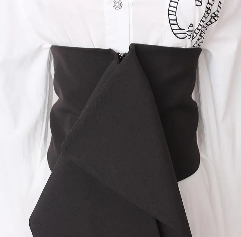 Женские Подиумные модные черные тканевые широкие женские платья Корсеты пояс с пряжкой украшения широкий пояс R93
