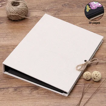 

Photo Album Loose-Leaf Self-adhesive Birthday Wedding Anniversary Travel Black Pages Handmade Linen DIY Scrapbook Refillable