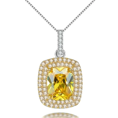 PANSYSEN New Luxury Natural Citrine Gemstone Jewelry Sets 925 sterling silver Necklace Earrings Ring set For Women Party Gifts - Цвет камня: necklace