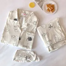 QWEEK Pijamas Women Cotton Two Piece Set Pajamas Summer Autumn Kawaii Animal Print Pour Femme Pyjamas Sleepwear Loungewear Cute