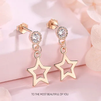 

S925 Sterling Silver Star-shaped Lady Earrings Set With Zircon Pendant Features Japanese And Korean Simple Crystal Earrings