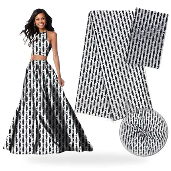 

Black white silk stripes pattern African wax prints soft satin silk with chiffon fabric for 4+2 yards S190725