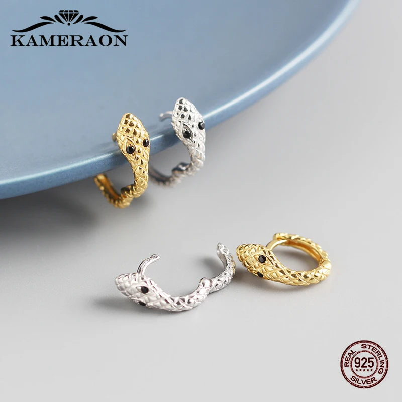 925 plata esterlina de los aros pendientes circón de moda coreano pequeño pendientes para las mujeres bonita serpiente de oro de plata 8mm aro