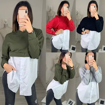 

Women Long Sleeve Sweatshirt Hoodie Blouse Shirt Patchwork Side Splitter Tops SER88