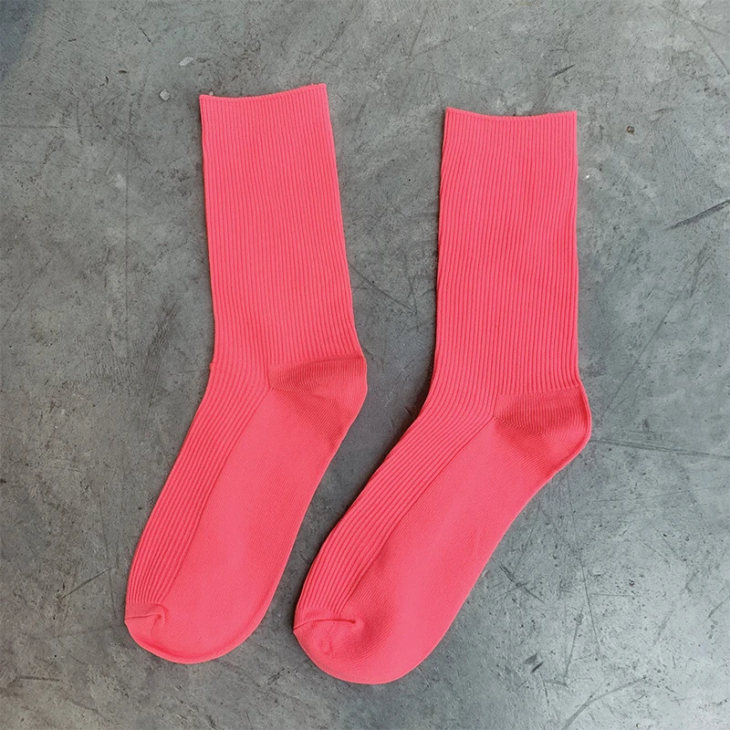 rose red CHAOZHU/высокие носки для девочек в японском и корейском стиле; свободные однотонные носки с двойными спицами; длинные хлопковые носки для женщин - Цвет: rose red