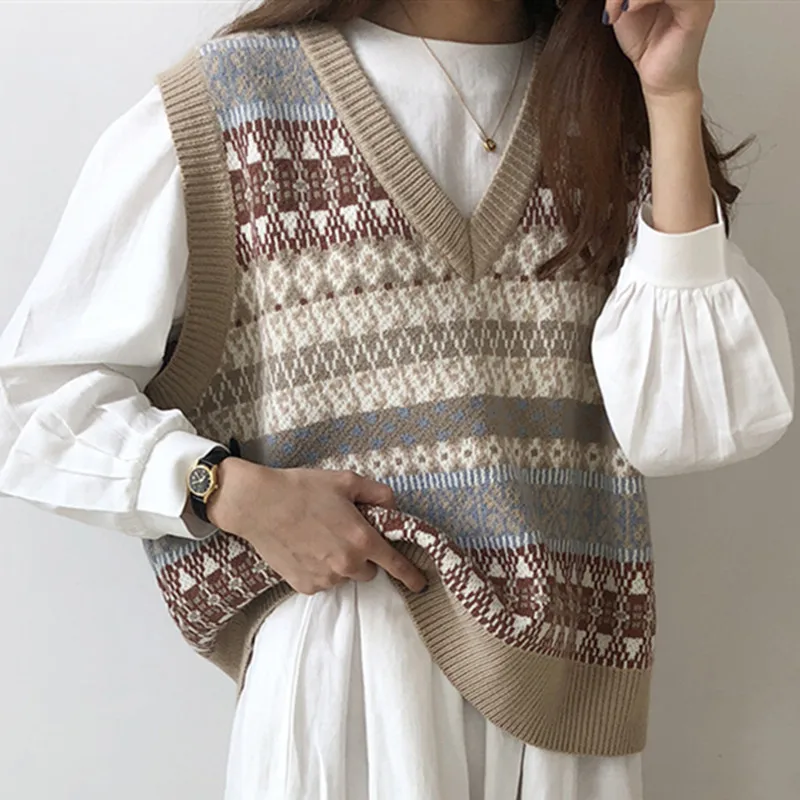 

Apperloth 2019 Retro loose Casual Tank Tops Pullover V-Neck Women Sleeveless Thin Knit Pullover Sweater Knitted Vest