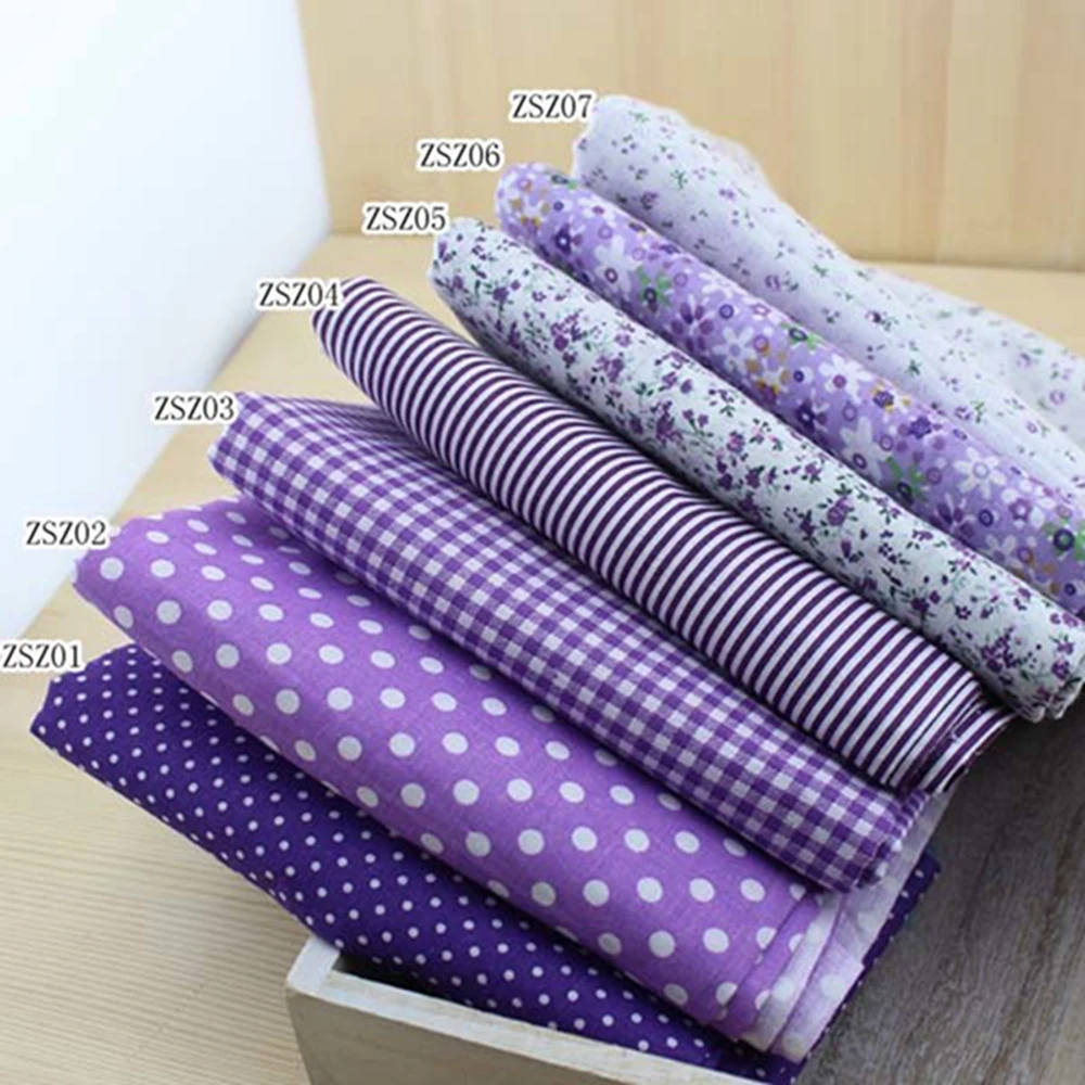 7Pieces 50cmx50cm Purple Series Cotton Fabric Fat Quarter Bundle Patchwork Cotton Quilting Fabric Tilda Cloth Basic Quality Tela