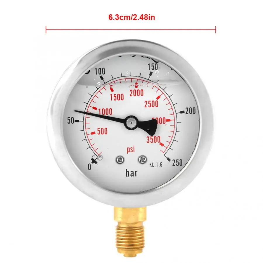 Манометр 0 250 бар 3750PSI G1/4 63 мм гидравлический с циферблатом|Манометры| |
