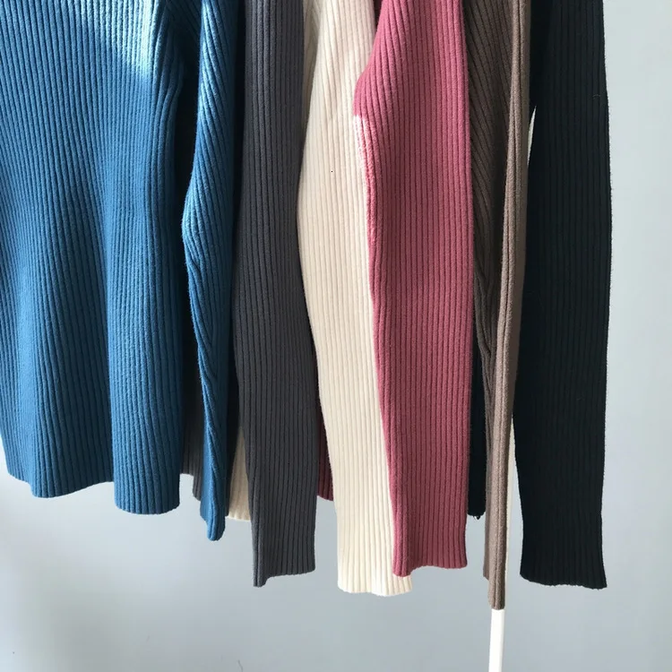 Mooirue зима, Женский вязаный свитер в Корейском стиле, длинный вязаный тонкий пуловер с высоким воротом, женский розовый белый свитер