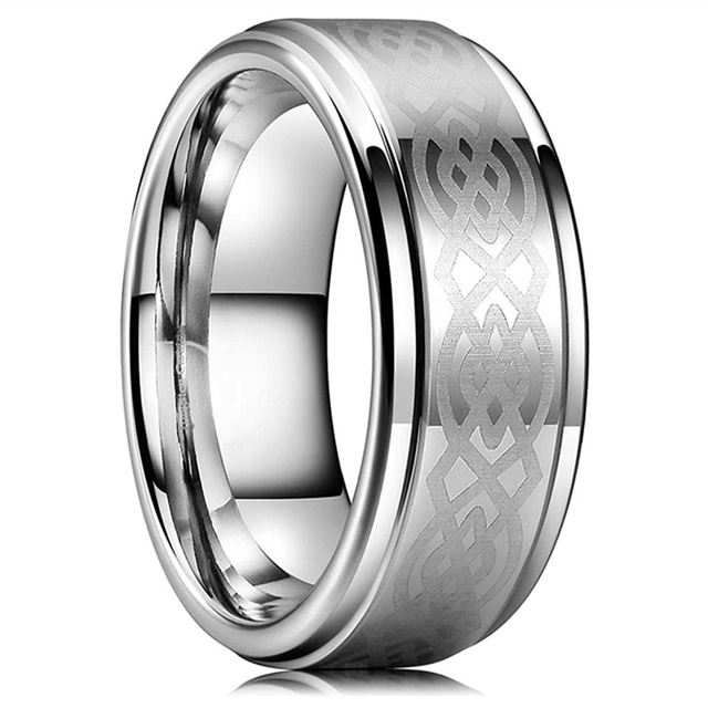 Gold Color Tungsten Wedding Band for Men Dragon Ring Green Blue Carbon Fiber Inlay Polish Finish Beveled Edges Comfort Fit