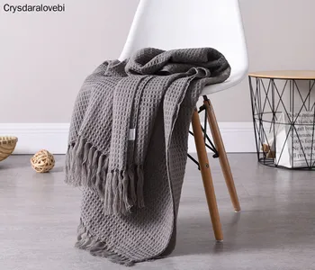 

Knitted Wool Blanket Solid Color Waffle Embossed Blanket Nordic Decorative Blanket for Sofa Bed Throw Towell Cape Pink Blanket