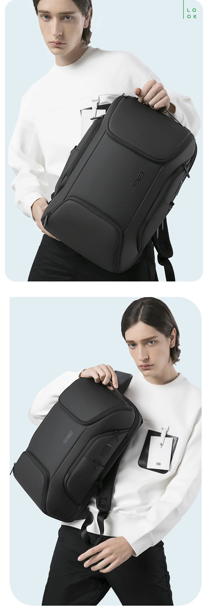 Neouo Black Backpack with Multiple Compartments Model Show