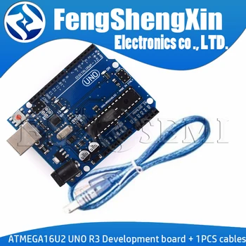 

1set UNO R3 for arduino MEGA328P 1pcs ATMEGA16U2 UNO R3 Development board + 1PCS cables