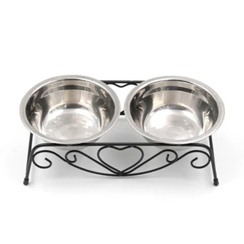 

Dog Double Bowl Puppy Food Water Dispenser Pet Supplies Dual-use Bowl High-end Neck Guard Stainless Steel