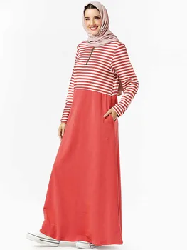 

New Turkish Dresses 9318 Pink 9319 Yellow Sweater Splicing Stripes Zipper Pocket Dress ( No Including Headscarf )