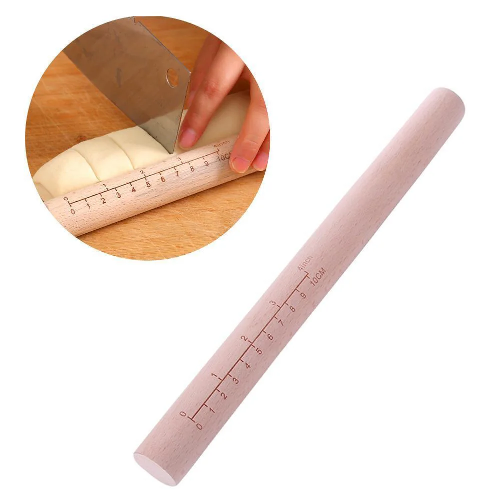 Scaled Solid Wood Rolling Pin Kitchen Baking Utensils Non-stick for Making Biscuits and Pastry Dough