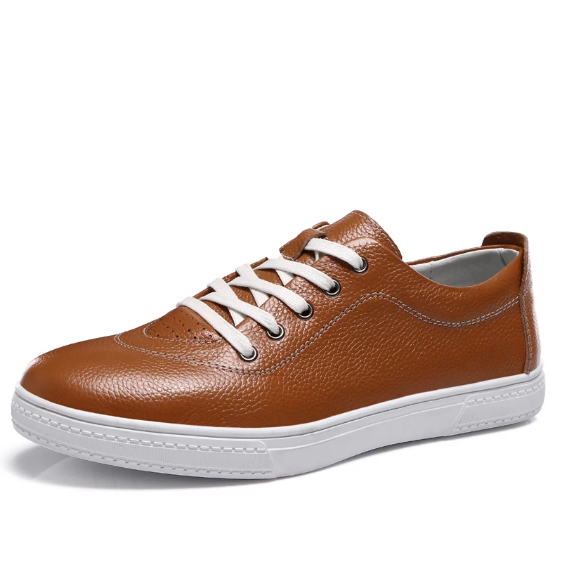 Новые Брендовые мужские повседневные кроссовки; модные однотонные дизайнерские мужские кожаные туфли; легкие удобные туфли на плоской подошве; простые белые туфли на плоской подошве - Цвет: brown