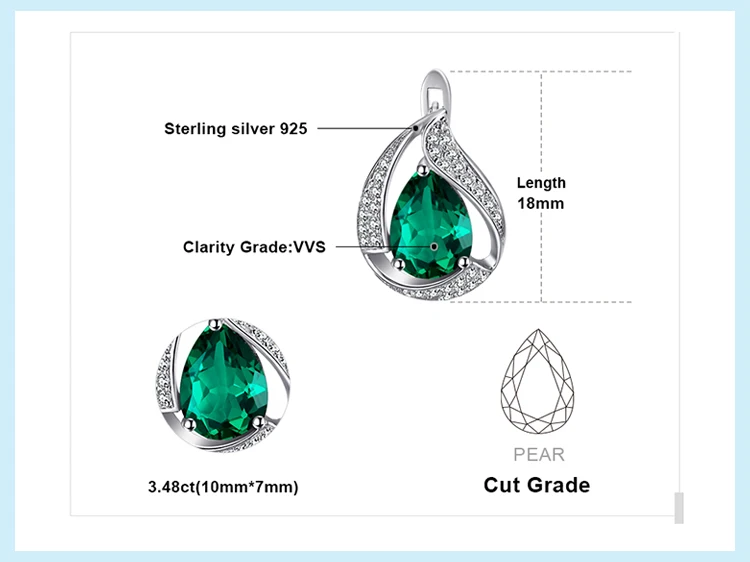JewelryPalace серьги в форме капли воды 1.7ct создан изумрудные серьги для Для женщин Сплошной 925 пробы Серебряные ювелирные изделия Хорошие украшения в подарок