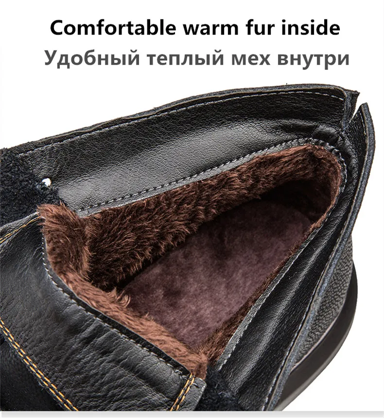 UEXIA Outdoor Handmade Warm Men Boots Autumn Winter Fur Ankle Fashion High Quality Snow Vintage Men Shoes Footwear Size 38-47