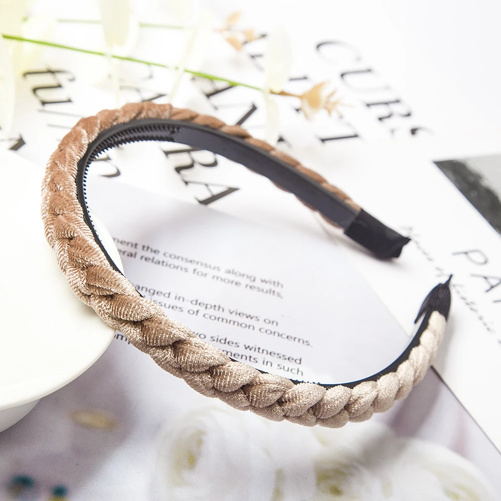 Weben Haarbänder Frauen Geflochtene Samt Stirnbänder Haar Hoop Bands Elastische Mode Lünette Rutschfeste Kopfschmuck Lünette Haar Zubehör – Detail 9