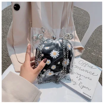 

2020 Fashion Women Summer Cute Shoulder Bag Chain Strap Transparent Daisy Messenger Drawstring Handbags Composite Pouch