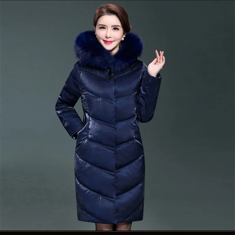 

Women Down Jacket 2019 New Fashion Mid Long Winter Coat Large Size 5Xl Middle-Aged Warm White Duck Down Outerwear Female JIU098