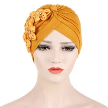

Muslim Women's Hats Multicolor Rammed Indian Hat With Five Small Flowers Fashion Outdoor Edge Cap Turbans For Women