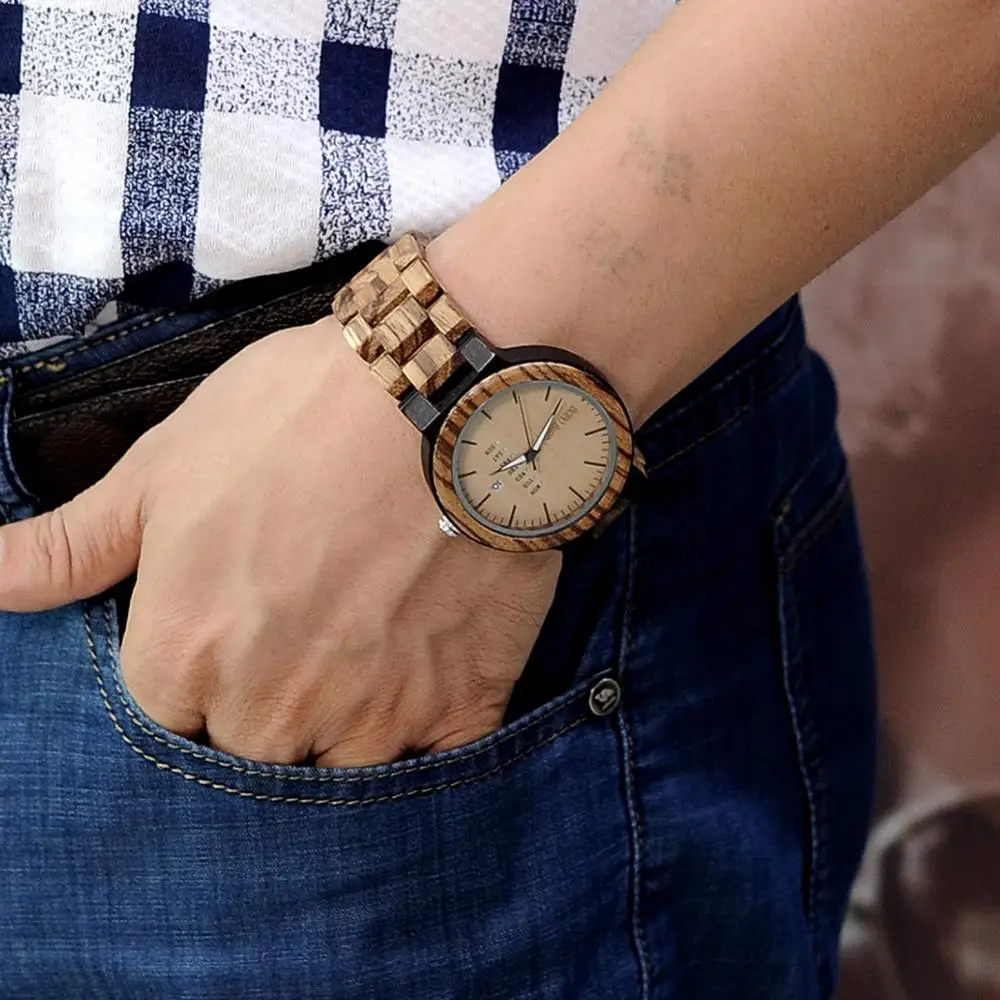 BOBO BIRD деревянные мужские часы Reloj para hombres подарок для папы кварцевые наручные часы показ недели даты часы Прямая O26