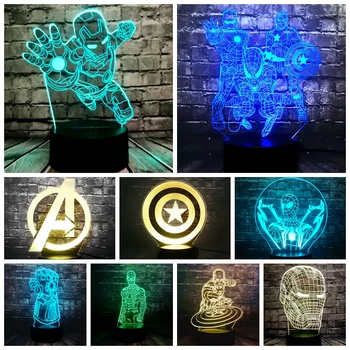 

Marvel Hero infinite war Theme Lamp Iron Man Captain America Thanos LED Night Light illusion Desk Lamp Bulb Kid Birthday Toys
