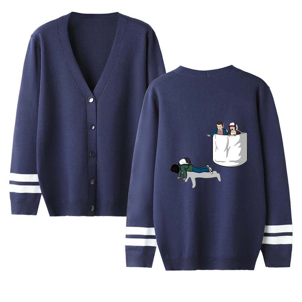Странные Вещи мужской свитер-кардиган женский свитер унисекс осенний Новый Популярный вязаный свитер с v-образным вырезом Повседневный
