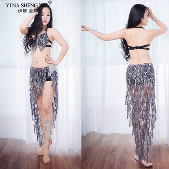 

Shinny Women Girls BellyDance Costume Parent-child Outfit Sequin Tassel Bra+Skirt Sexy Oriental Dance Performance Contest Suits