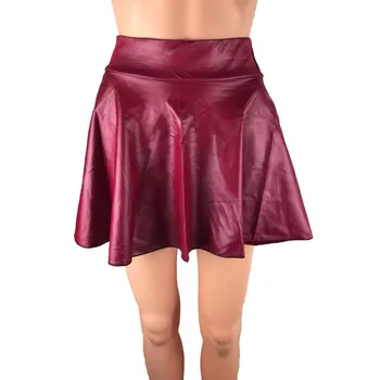 

Summer Fashion Elegant Women Pu Leather Skirt Casual High Waist Mini Skirt Ladies A-line Short Skirts Black Wine red XS-L