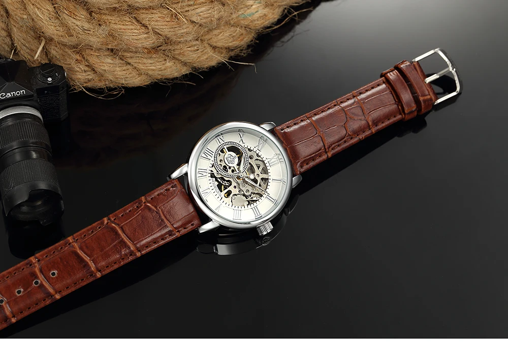 Classic Men Automatic Mechanical Watches Fashion Top Brand Luxury Manual Winding Leather Watch Skeleton Sport male Wristwatch