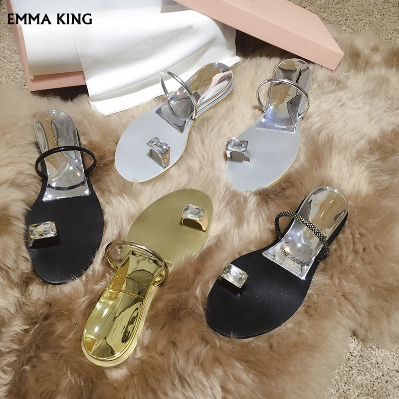 

hot Sale Rhinestones Flip Flops Women Crystal Shoes Woman Open Toe Flat Fashion Slippers Transparent Sandals Free Shipping