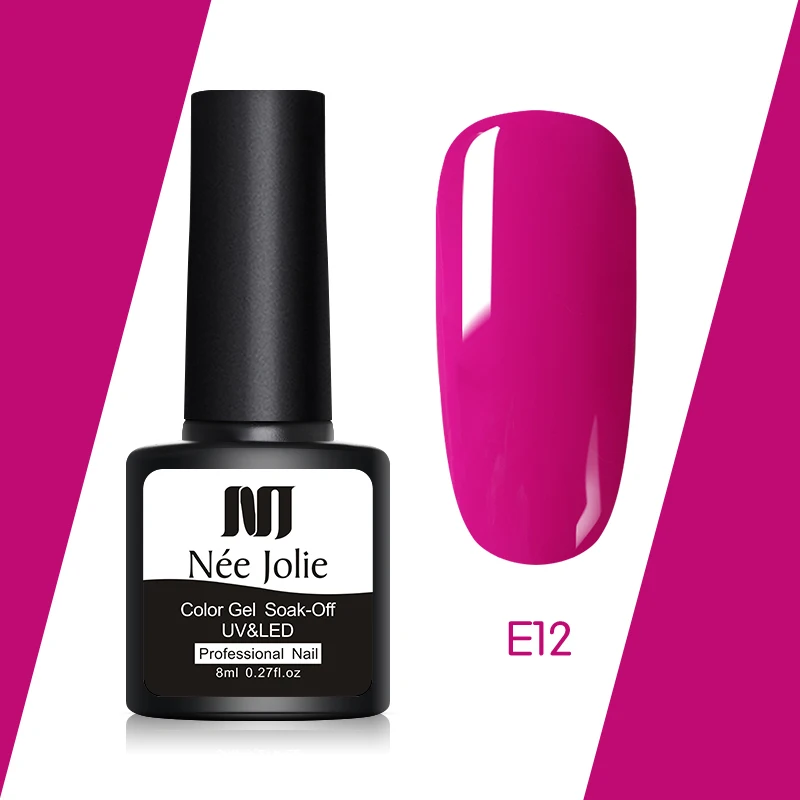 NEE JOLIE, 8 мл, Гель-лак для ногтей, чистый розовый цвет, серия, Перманентный замачиваемый УФ-Гель-лак, Одноцветный дизайн ногтей, Гель-лак - Цвет: E12