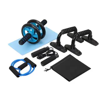 

5-in-1 Wheel Roller Kit Abdominal Press with Push-UP Bar Jump Rope And Knee Pad Muscle Strength Fitness Gym For Home Exercise