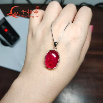 

925 silver Fashion 23ct 14*19mm oval shape with inclusions Artificial red ruby main stone Jewelry for Pendant Necklace